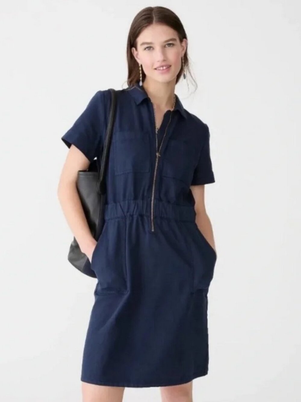 J. Crew Chino Zip Front Dress Navy Sz 4  NWT's  BA938
